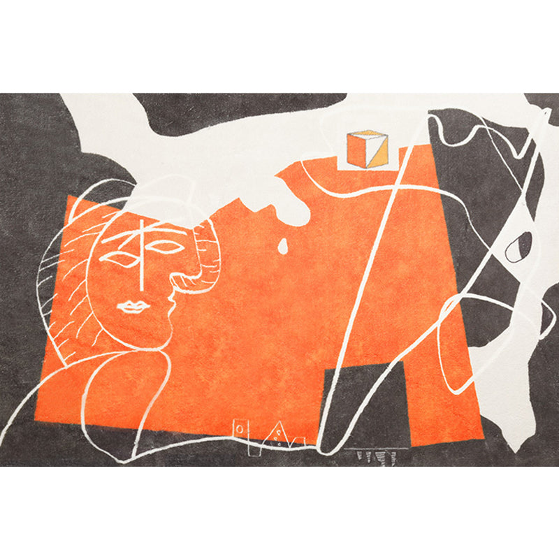Sikunuo | Orange and Black Abstract Area Rug Polyester Modern Rug Washable Non-Slip Pet-Friendly Area Rug for Living Room