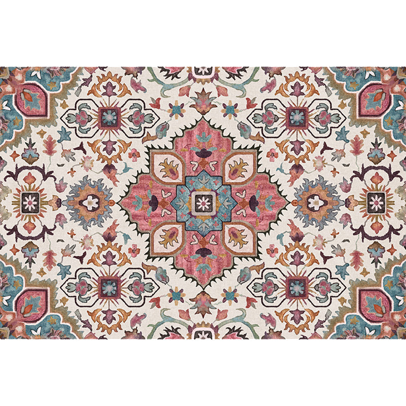 Sikunuo | Traditional Tribal Flower Pattern Rug Multicolored Moroccan Rug Polyester Pet Friendly Non-Slip Back Washable Rug for Living Room