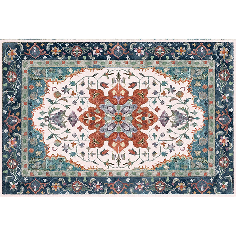 Sikunuo | Traditional Tribal Flower Pattern Rug Multicolored Moroccan Rug Polyester Pet Friendly Non-Slip Back Washable Rug for Living Room