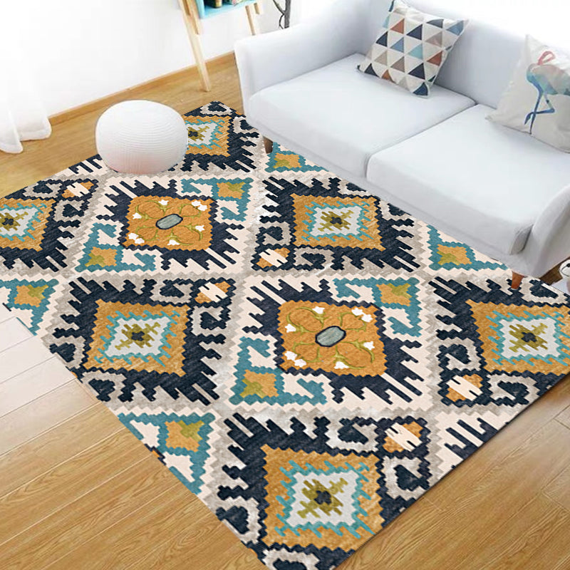 Sikunuo | Traditional Tribal Flower Pattern Rug Multicolored Moroccan Rug Polyester Pet Friendly Non-Slip Back Washable Rug for Living Room