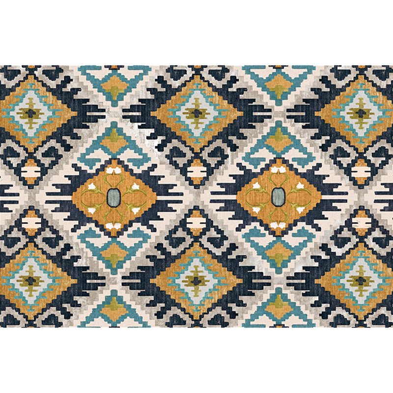 Sikunuo | Traditional Tribal Flower Pattern Rug Multicolored Moroccan Rug Polyester Pet Friendly Non-Slip Back Washable Rug for Living Room