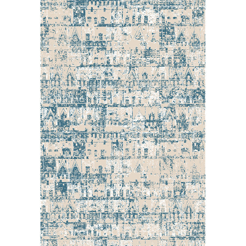 Sikunuo | Shabby Chic Tribal Pattern Carpet Blue Polyester Carpet Washable Pet-Friendly Non-Slip Carpet for the Living Room