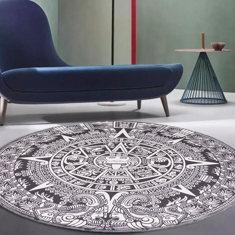Sikunuo | Vintage Floral Pattern Carpet Blue and Black Polyester Carpet Washable Pet-Friendly Non-Slip Carpet for Living Room