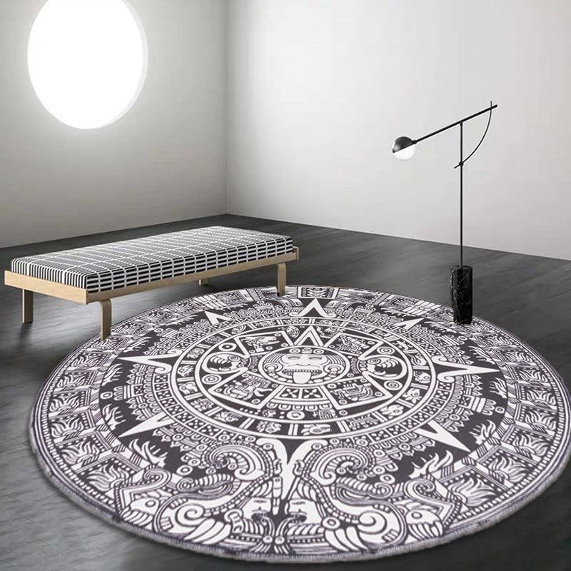Sikunuo | Vintage Floral Pattern Carpet Blue and Black Polyester Carpet Washable Pet-Friendly Non-Slip Carpet for Living Room