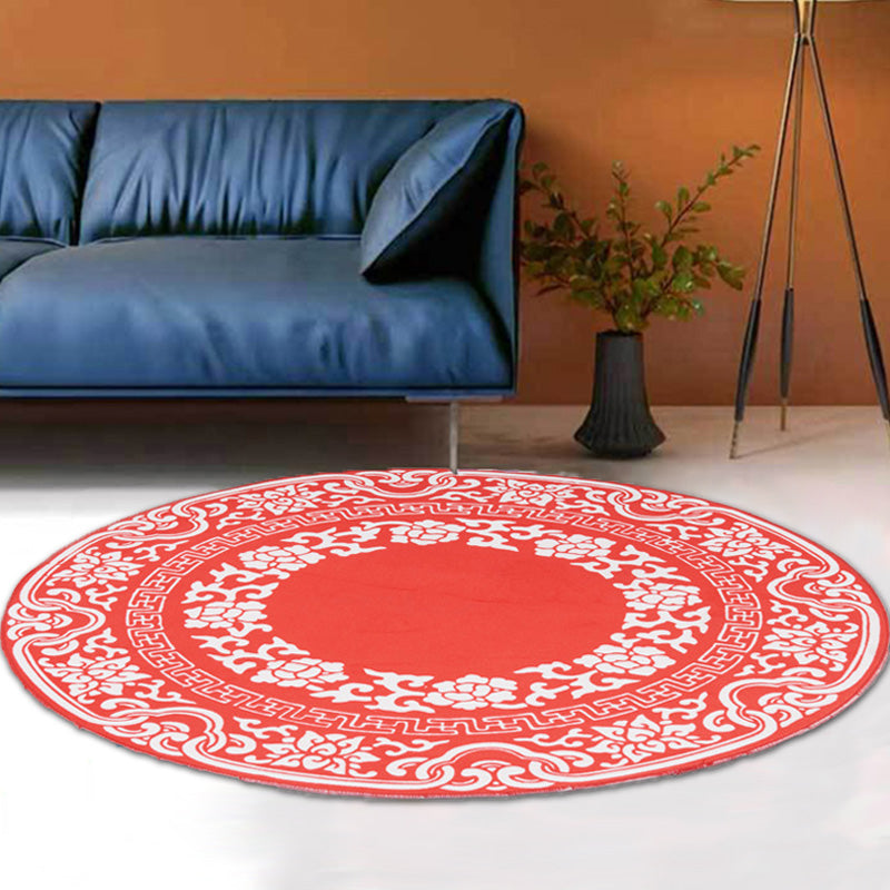 Sikunuo | Vintage Floral Pattern Carpet Blue and Black Polyester Carpet Washable Pet-Friendly Non-Slip Carpet for Living Room