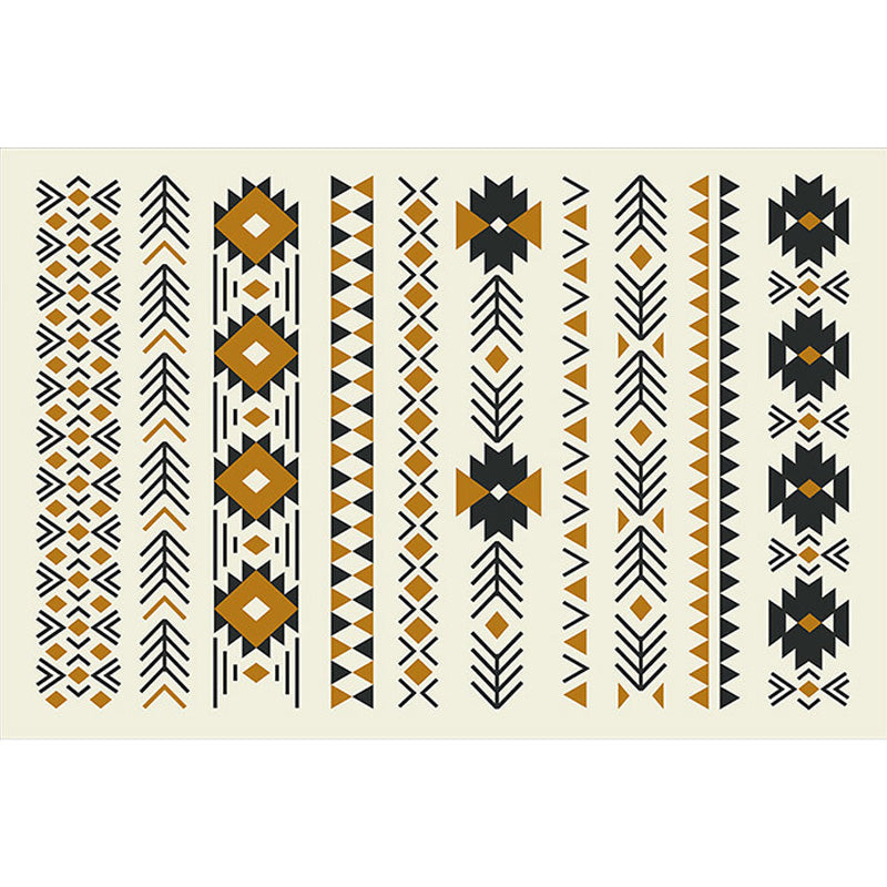 Sikunuo | Stamm Geometric Pattern Carpet Brown and Green Polyester Carpet Washable Pet Friendly Non-Slip Carpet for Living Room
