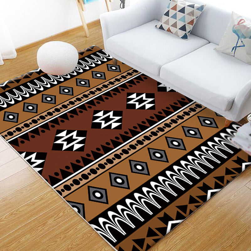 Sikunuo | Stamm Geometric Pattern Carpet Brown and Green Polyester Carpet Washable Pet Friendly Non-Slip Carpet for Living Room
