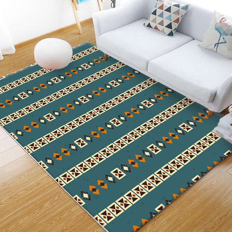 Sikunuo | Stamm Geometric Pattern Carpet Brown and Green Polyester Carpet Washable Pet Friendly Non-Slip Carpet for Living Room