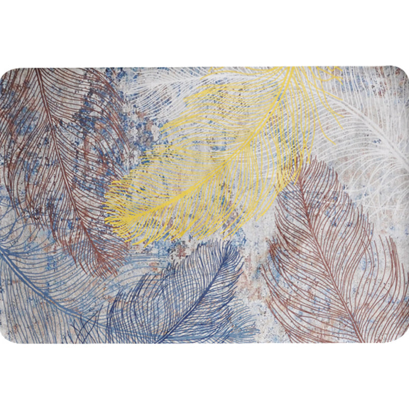 Sikunuo | Yellow Shabby Chic Carpet Polyester Feather Pattern Carpet Machine Washable Non-Slip Back Carpet for Decoration