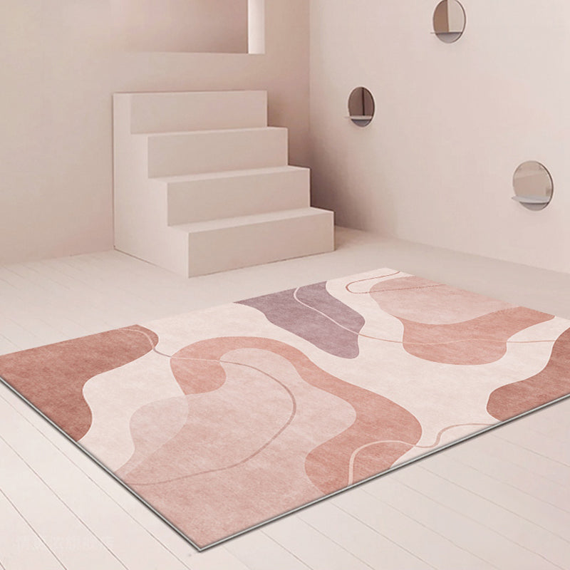 Sikunuo | Pink Color Block Area Rug Polyester Modern Rug Washable Non-slip Pet-friendly Area Rug for Living Room