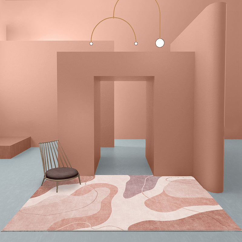 Sikunuo | Pink Color Block Area Rug Polyester Modern Rug Washable Non-slip Pet-friendly Area Rug for Living Room