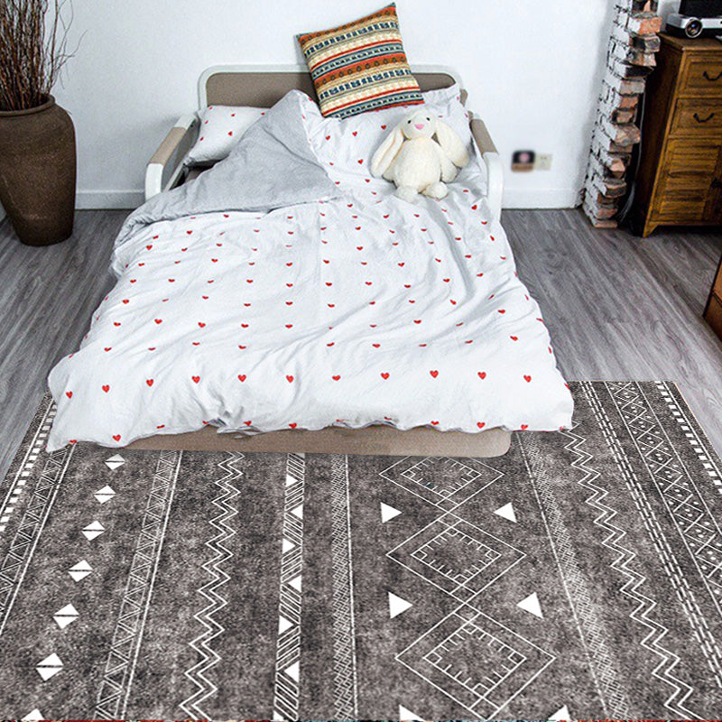Sikunuo | White and black bohemian carpet Polyester striped pattern carpet pet-friendly washable non-slip backing carpet for decoration