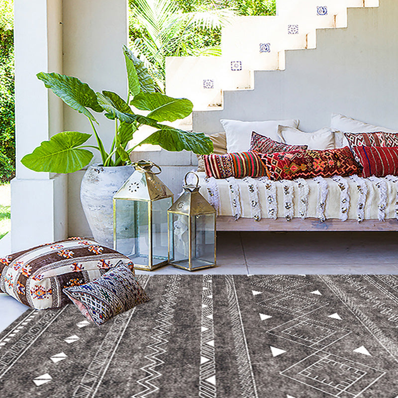 Sikunuo | White and black bohemian carpet Polyester striped pattern carpet pet-friendly washable non-slip backing carpet for decoration