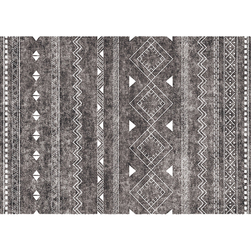 Sikunuo | White and black bohemian carpet Polyester striped pattern carpet pet-friendly washable non-slip backing carpet for decoration