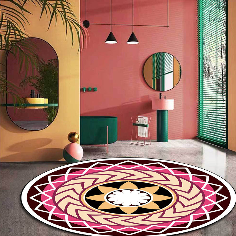 Sikunuo | Moroccan floral pattern rug with moon black and red polyester rug machine washable pet-friendly non-slip rug for the living room