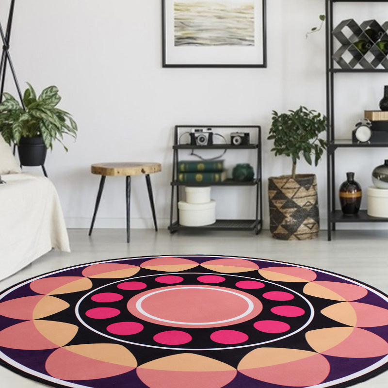 Sikunuo | Moroccan floral pattern rug with moon black and red polyester rug machine washable pet-friendly non-slip rug for the living room
