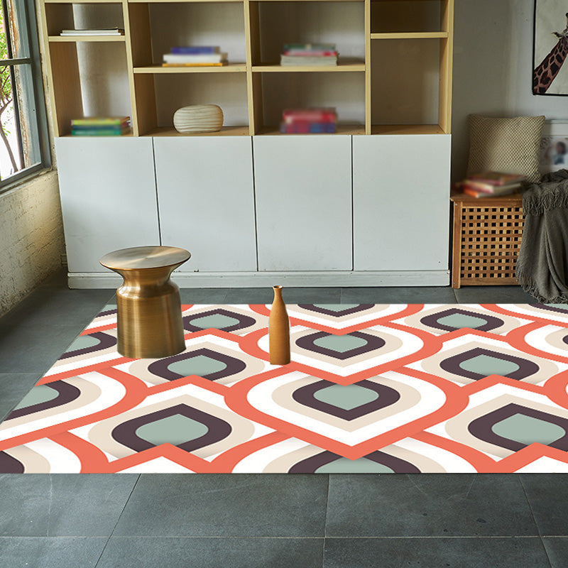 Sikunuo | Moroccan geometric pattern rug in orange and brown, polyester rug, washable, pet-friendly, non-slip, area rug for the living room