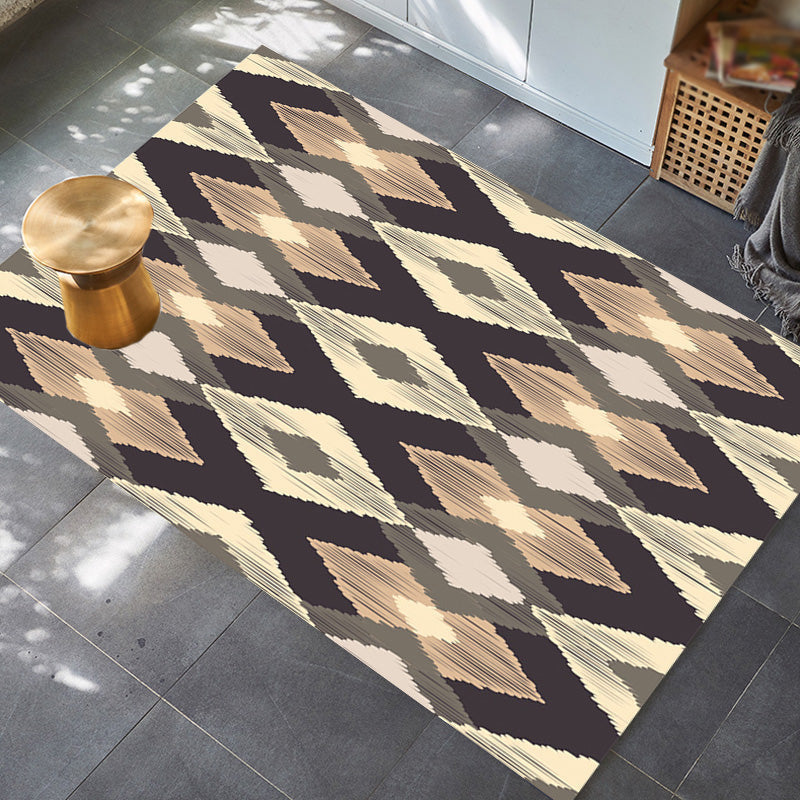 Sikunuo | Moroccan geometric pattern rug in orange and brown, polyester rug, washable, pet-friendly, non-slip, area rug for the living room