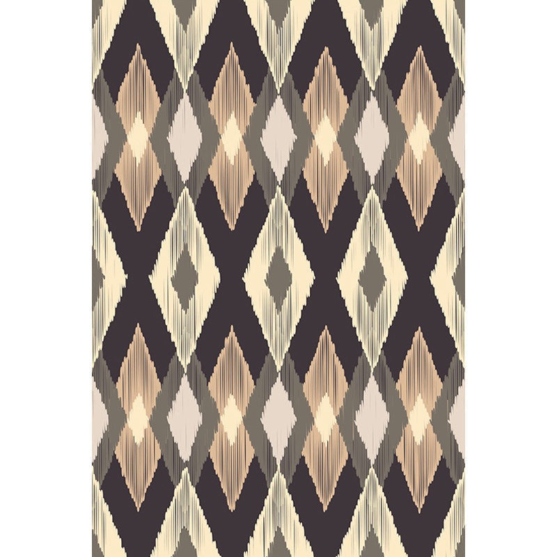 Sikunuo | Moroccan geometric pattern rug in orange and brown, polyester rug, washable, pet-friendly, non-slip, area rug for the living room