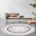 Sikunuo | Stylish Tribal Circle Pattern Rug Grey Moroccan Rug Polyester Pet Friendly Non-Slip Back Washable Rug for Living Room