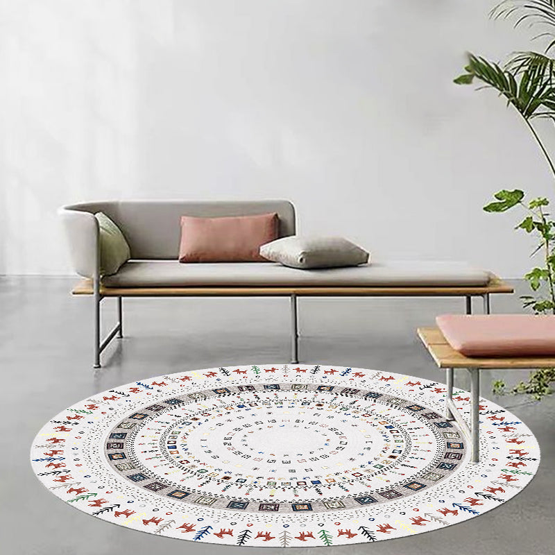 Sikunuo | Stylish Tribal Circle Pattern Rug Grey Moroccan Rug Polyester Pet Friendly Non-Slip Back Washable Rug for Living Room