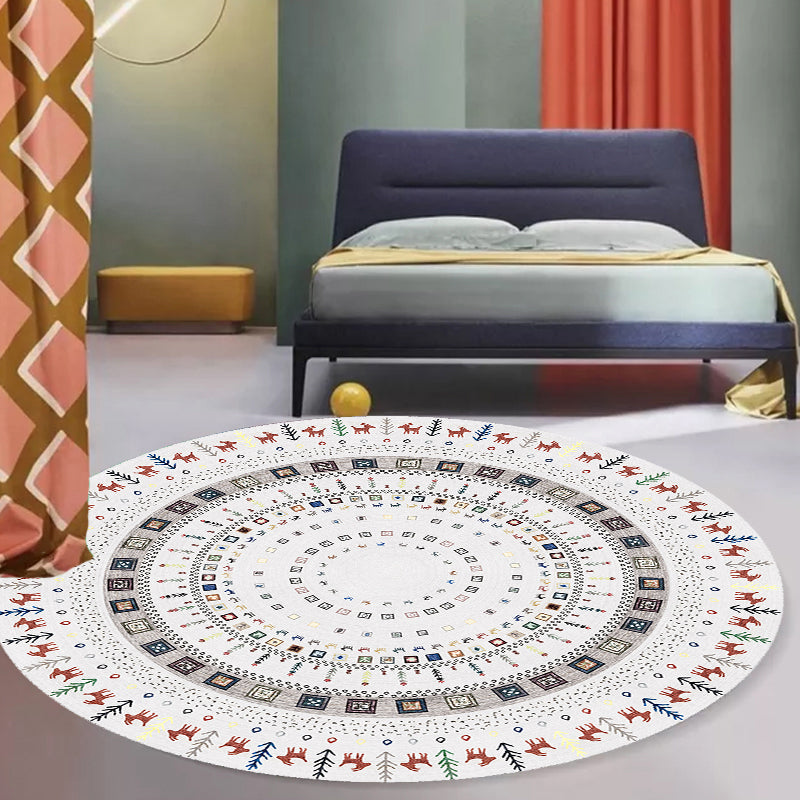 Sikunuo | Stylish Tribal Circle Pattern Rug Grey Moroccan Rug Polyester Pet Friendly Non-Slip Back Washable Rug for Living Room