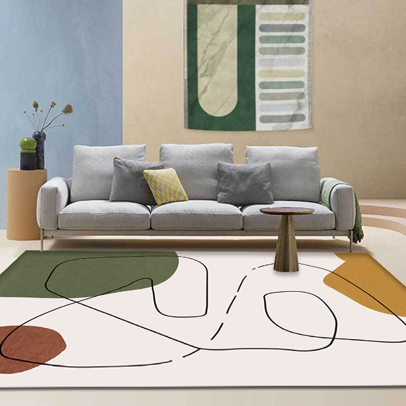 Sikunuo | Contemporary Abstract Carpet Brown and Green Polyester Carpet Non-Slip Back Washable Pet Friendly Carpet for Home