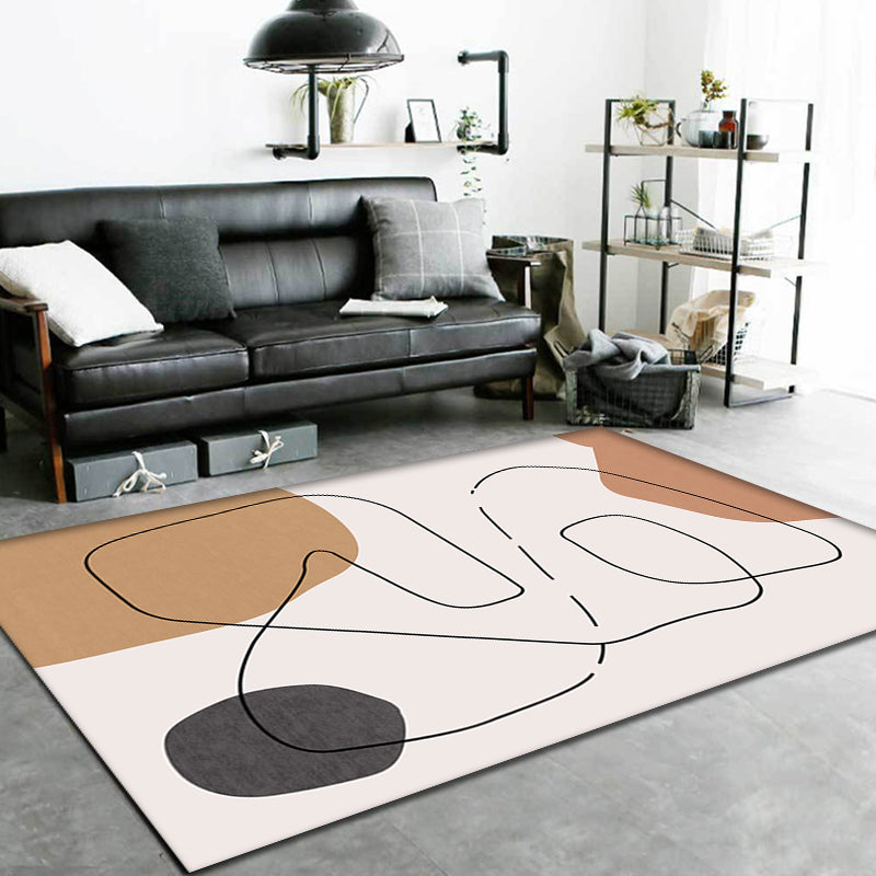 Sikunuo | Contemporary Abstract Carpet Brown and Green Polyester Carpet Non-Slip Back Washable Pet Friendly Carpet for Home