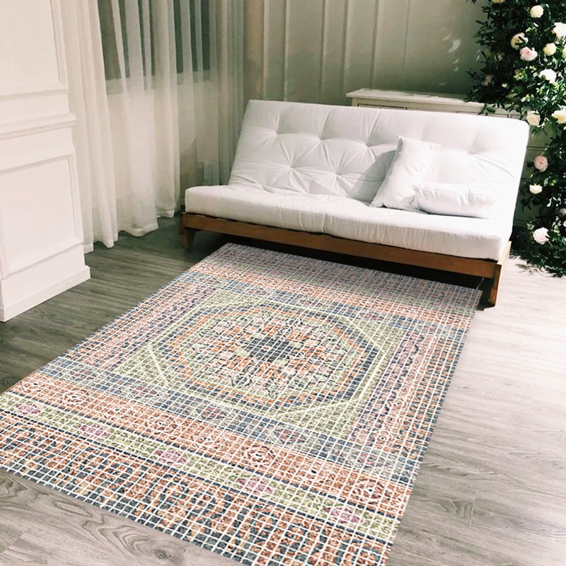 Sikunuo | Bohemian striped patterned rug with flowers Multicolored Polyester rug Machine washable non-slip back rug for living room