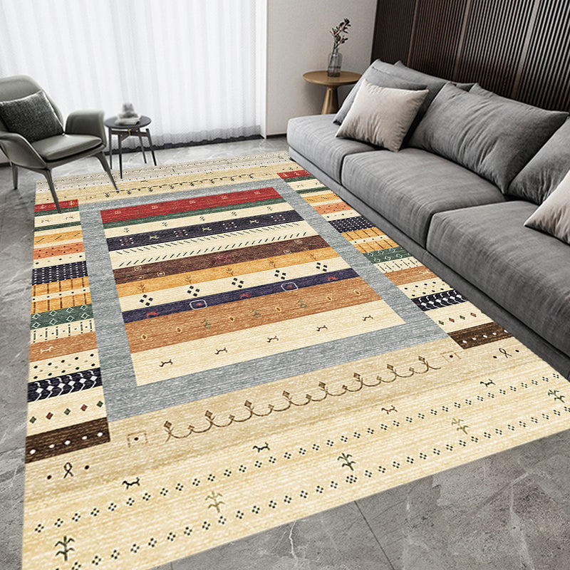 Sikunuo | Bohemian striped patterned rug with flowers Multicolored Polyester rug Machine washable non-slip back rug for living room