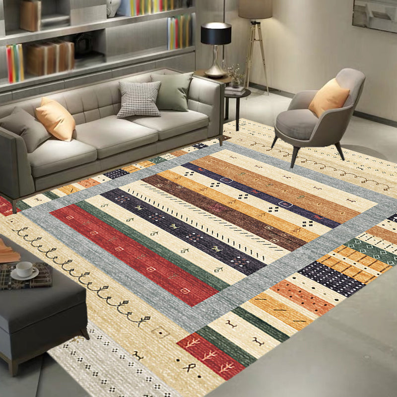 Sikunuo | Bohemian striped patterned rug with flowers Multicolored Polyester rug Machine washable non-slip back rug for living room
