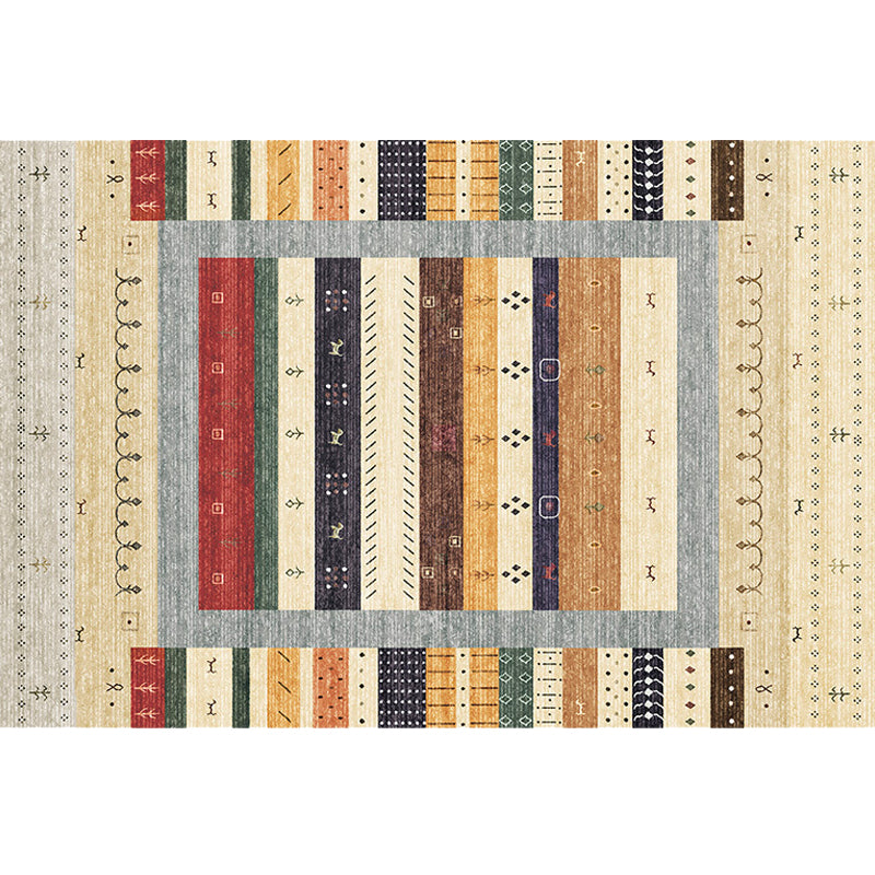Sikunuo | Bohemian striped patterned rug with flowers Multicolored Polyester rug Machine washable non-slip back rug for living room