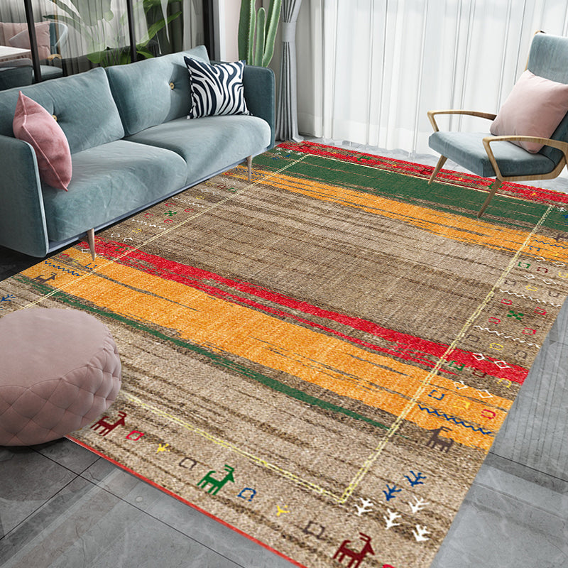 Sikunuo | Bohemian striped patterned rug with flowers Multicolored Polyester rug Machine washable non-slip back rug for living room