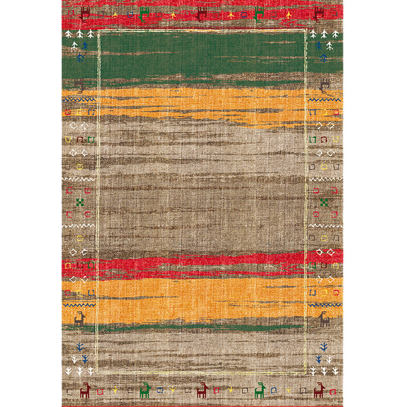 Sikunuo | Bohemian striped patterned rug with flowers Multicolored Polyester rug Machine washable non-slip back rug for living room