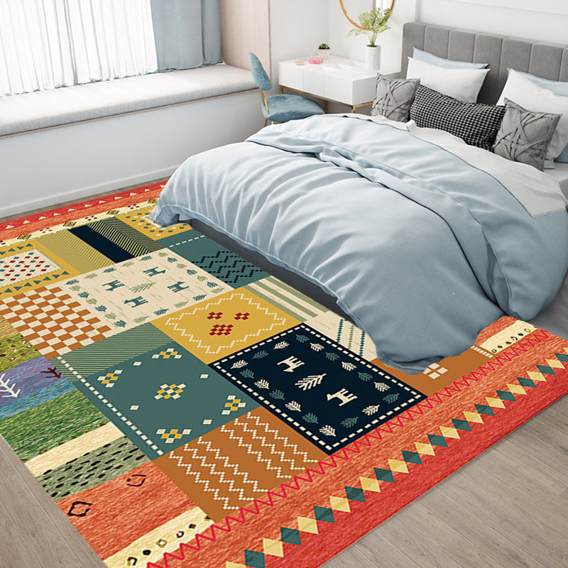Sikunuo | Bohemian striped patterned rug with flowers Multicolored Polyester rug Machine washable non-slip back rug for living room
