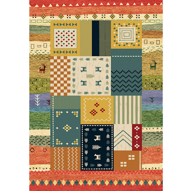 Sikunuo | Bohemian striped patterned rug with flowers Multicolored Polyester rug Machine washable non-slip back rug for living room