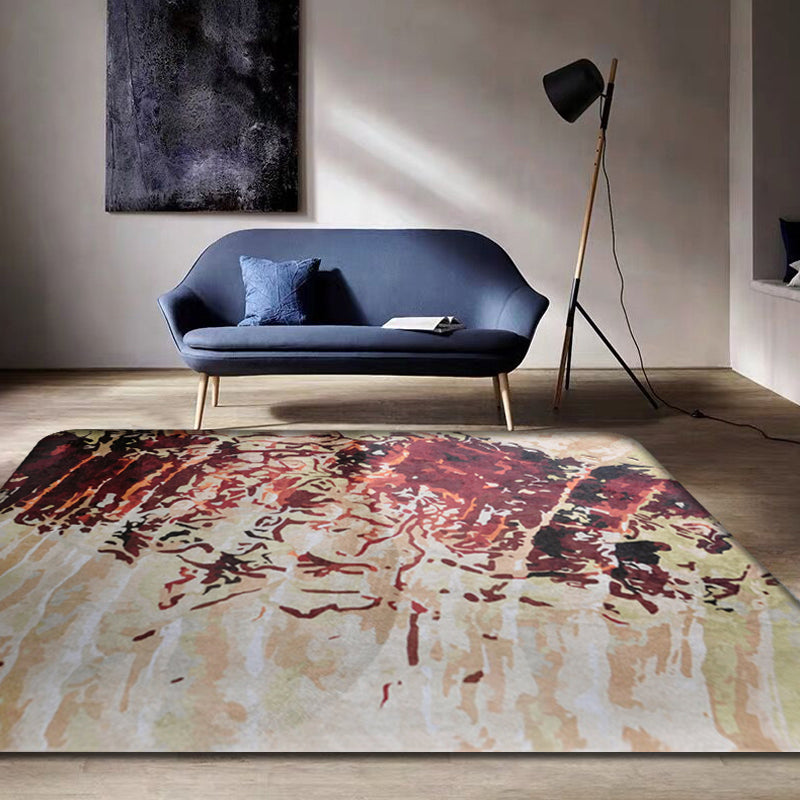 Sikunuo | Unique abstract rug Red Shabby Chic rug Polyester machine washable non-slip flooring for the living room