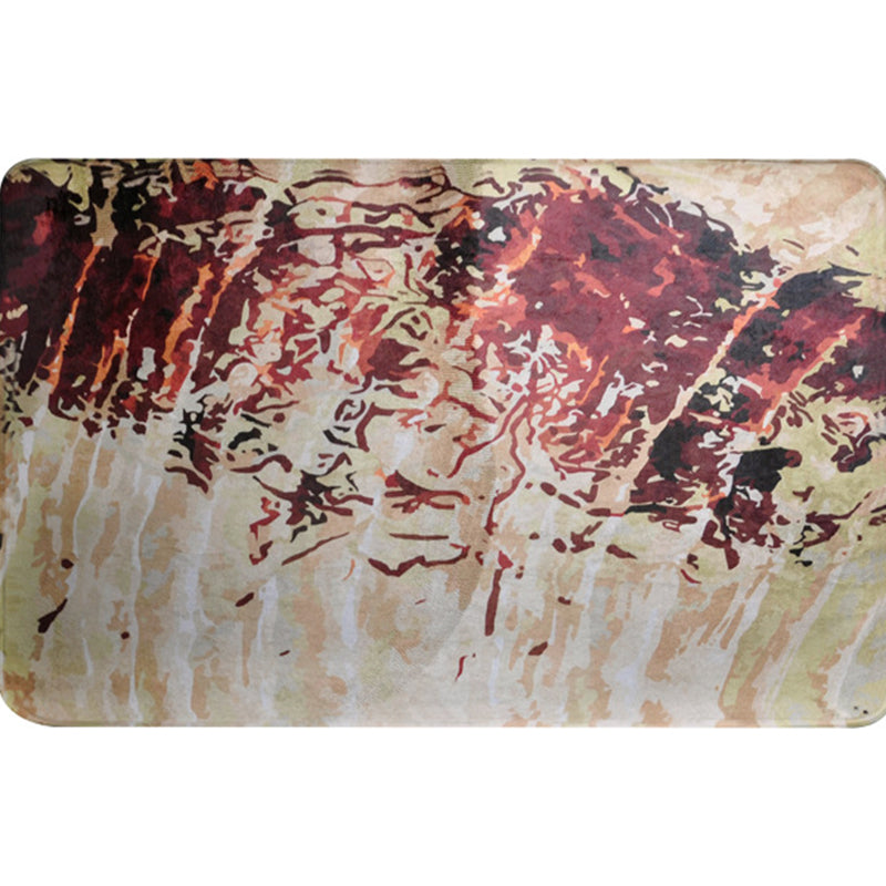 Sikunuo | Unique abstract rug Red Shabby Chic rug Polyester machine washable non-slip flooring for the living room