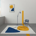 Sikunuo | Modernist Color Block Carpet Blue and Yellow Polyester Carpet Non-Slip Back Washable Pet-Friendly Rug for Home