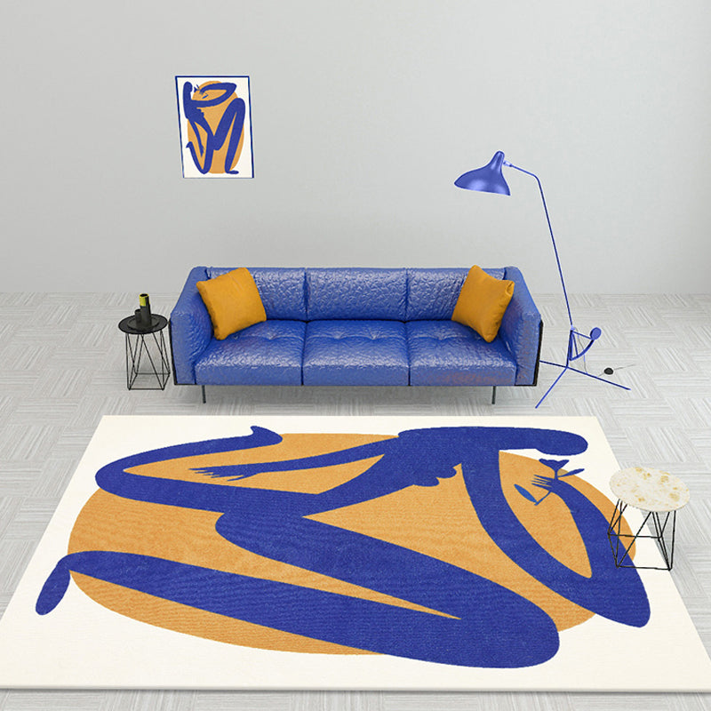 Sikunuo | Blue and Orange Abstract Carpet Polyester Modern Carpet Washable Non-Slip Pet-Friendly Area Rug for the Living Room
