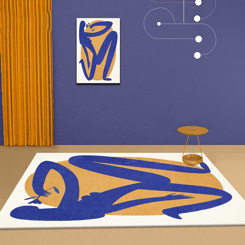 Sikunuo | Blue and Orange Abstract Carpet Polyester Modern Carpet Washable Non-Slip Pet-Friendly Area Rug for the Living Room