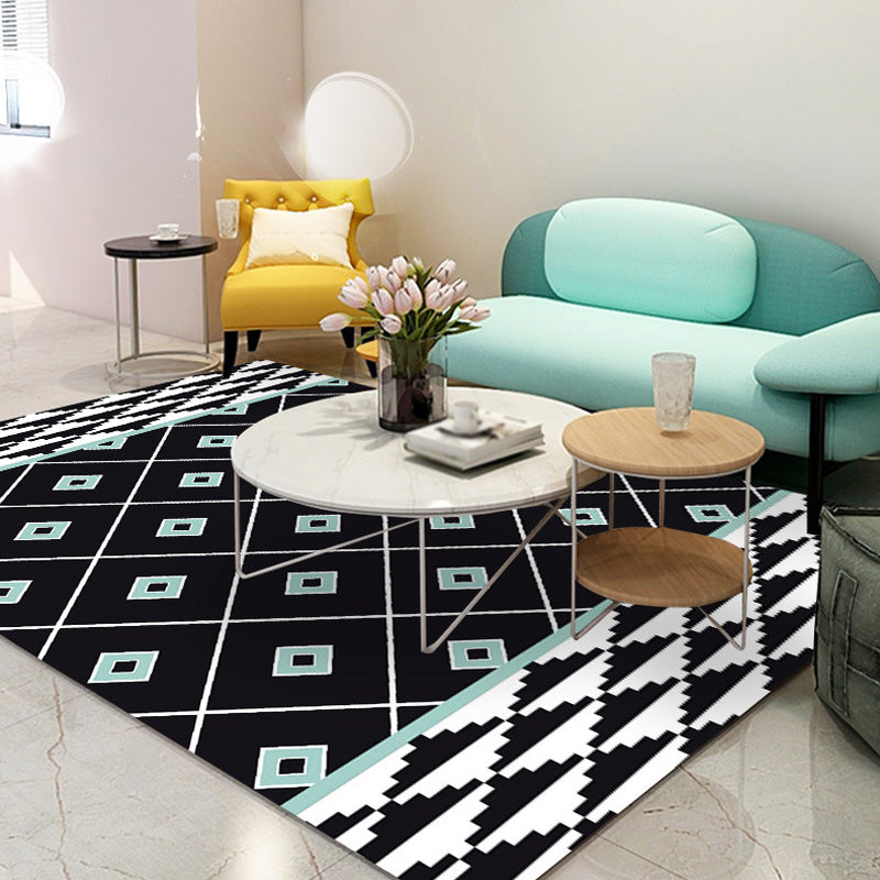 Sikunuo | Southwest Tribal Geometric Pattern Rug Multicolor Polyester Rug Washable Pet-Friendly Non-Slip Rug for Living Room