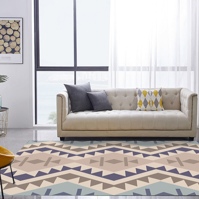 Sikunuo | Southwest Tribal Geometric Pattern Rug Multicolor Polyester Rug Washable Pet-Friendly Non-Slip Rug for Living Room