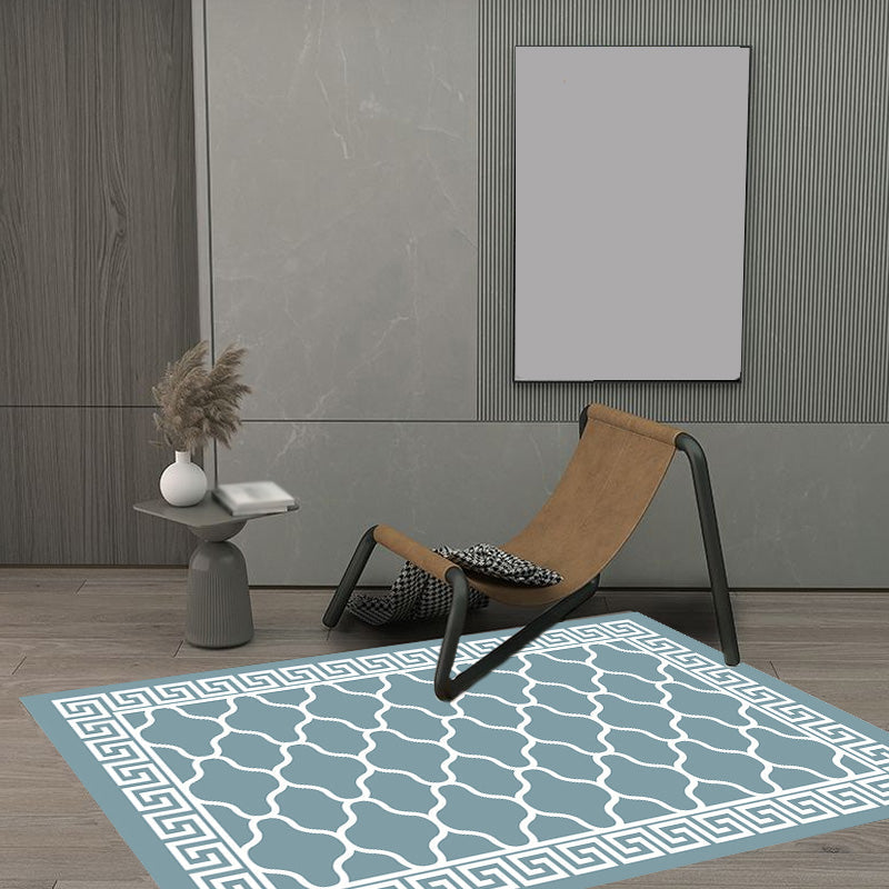 Sikunuo | Retro-geometric floral pattern rug blue and green southwest rug polyester pet-friendly non-slip back washable area rug for living room