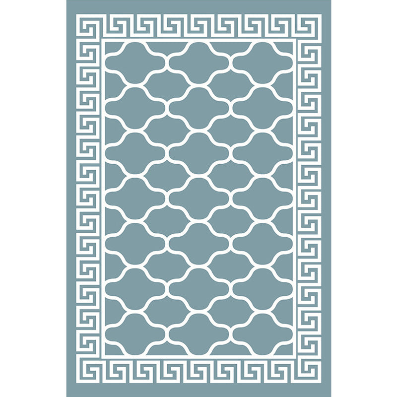 Sikunuo | Retro-geometric floral pattern rug blue and green southwest rug polyester pet-friendly non-slip back washable area rug for living room