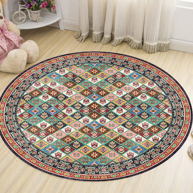 Sikunuo | Unique Tribal Diamond Pattern Rug Multicolored Moroccan Rug Polyester Pet-Friendly Non-Slip Back Washing Machine Safe Rug for the Living Room