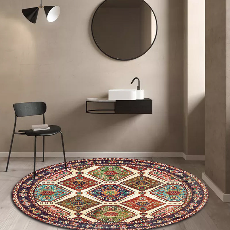 Sikunuo | Unique Tribal Diamond Pattern Rug Multicolored Moroccan Rug Polyester Pet-Friendly Non-Slip Back Washing Machine Safe Rug for the Living Room