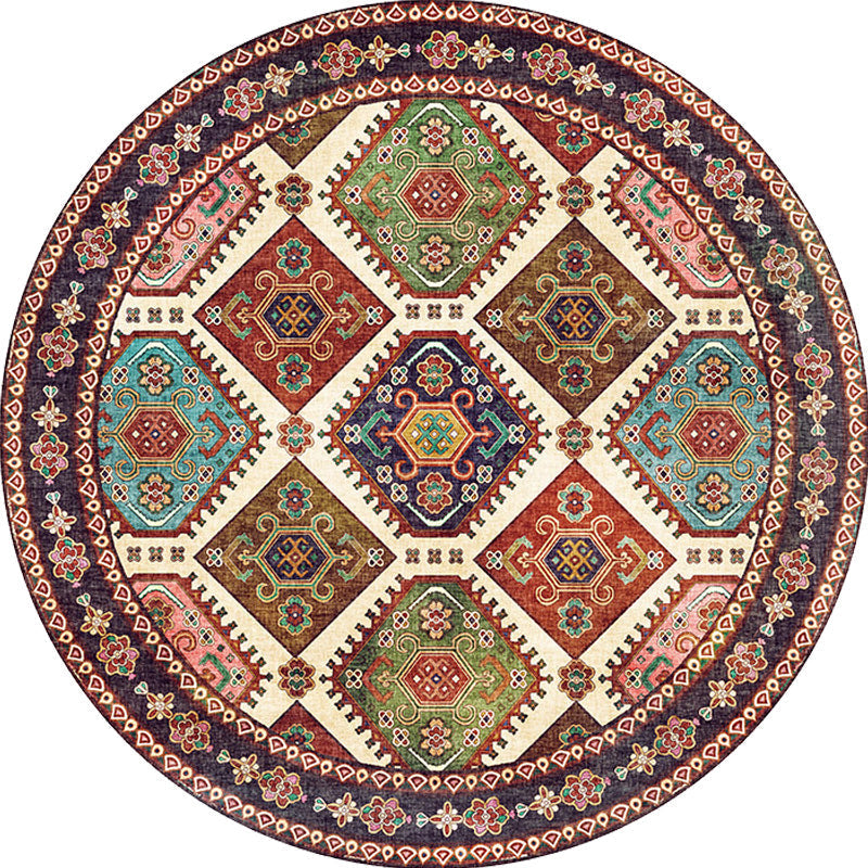 Sikunuo | Unique Tribal Diamond Pattern Rug Multicolored Moroccan Rug Polyester Pet-Friendly Non-Slip Back Washing Machine Safe Rug for the Living Room