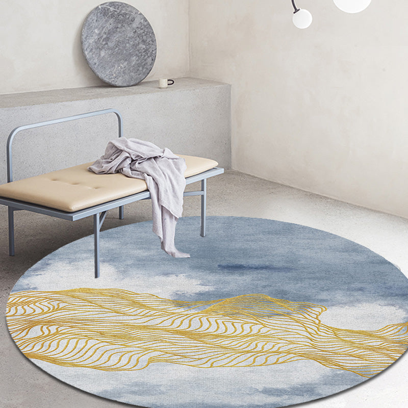 Sikunuo | Contemporary watercolour patterned rug with twist stripes Multi-colour polyester rug Non-slip backing Washable Pet-friendly rug for bedroom