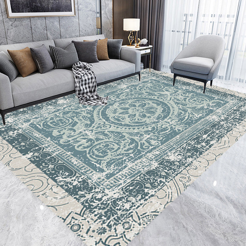 Sikunuo | Green Moroccan Carpet Polyester Medallion Pattern Carpet pet friendly washable anti-slip backing Carpet for decoration